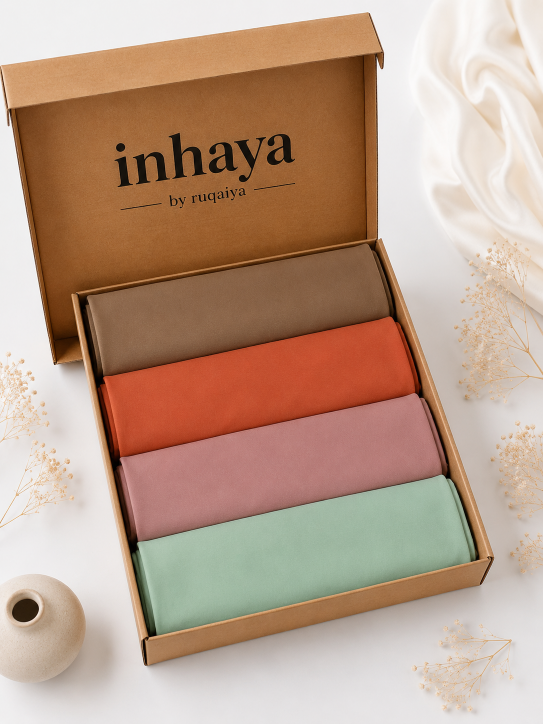 4 Georgette Hijab Deal – Mocha Brown, Burnt Orange, Dusty Pink & Mint Green