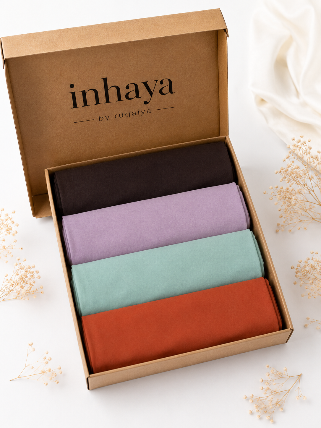 4 Georgette Hijab Deal – Black, Lavender, Mint Green & Burnt Orange