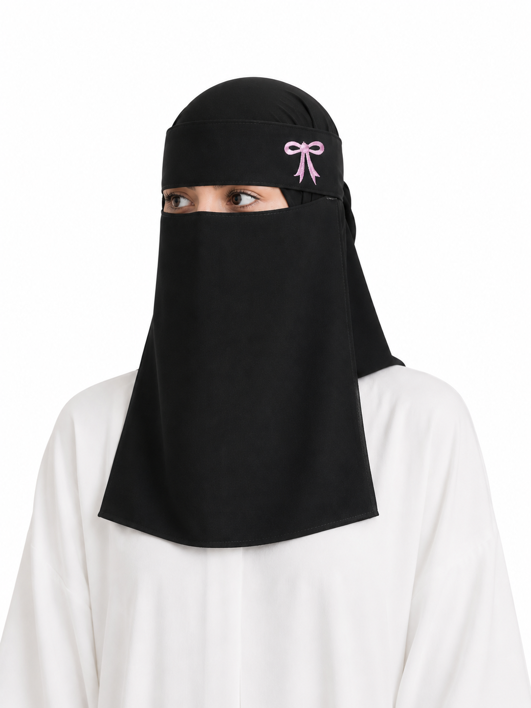 Embroidered Bow Saudi Niqab - Black