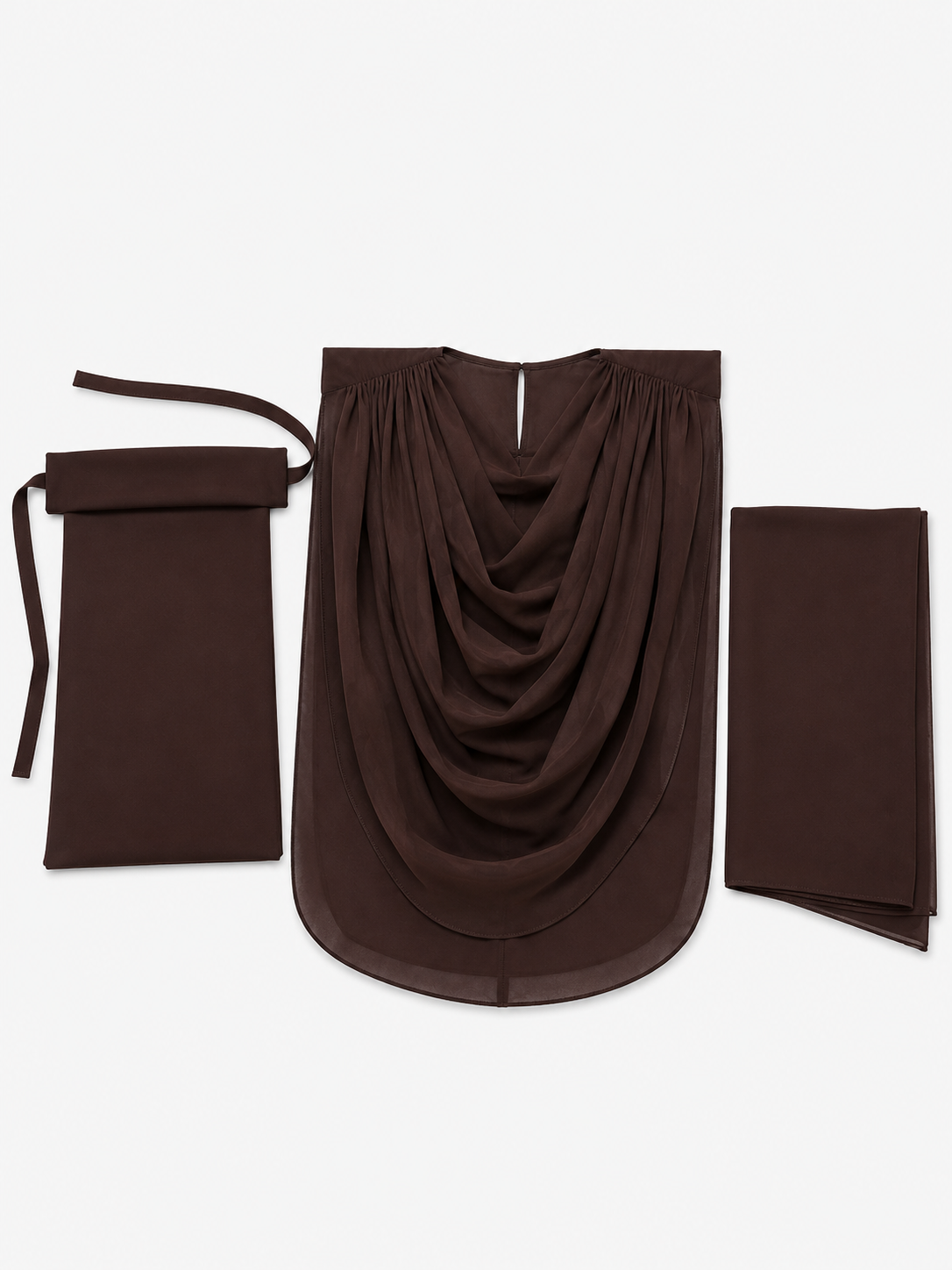 Extra Coverage Pleated Hijab Set – Brown
