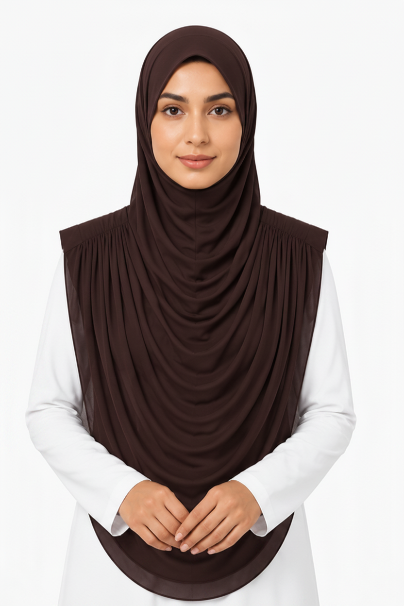 Extra Coverage Pleated Hijab Set – Brown