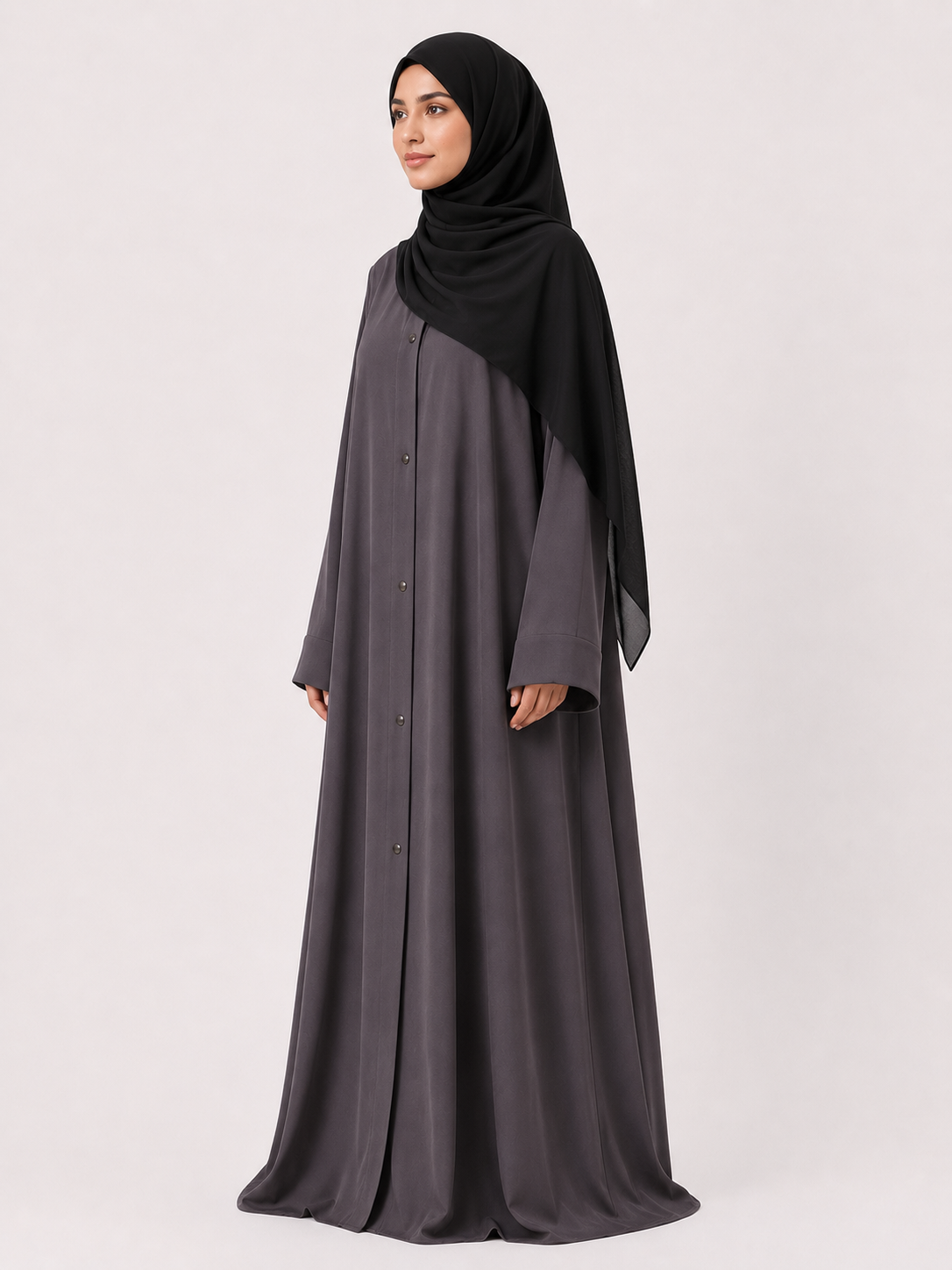 Korean Shiny Nida Abaya - Coal Grey