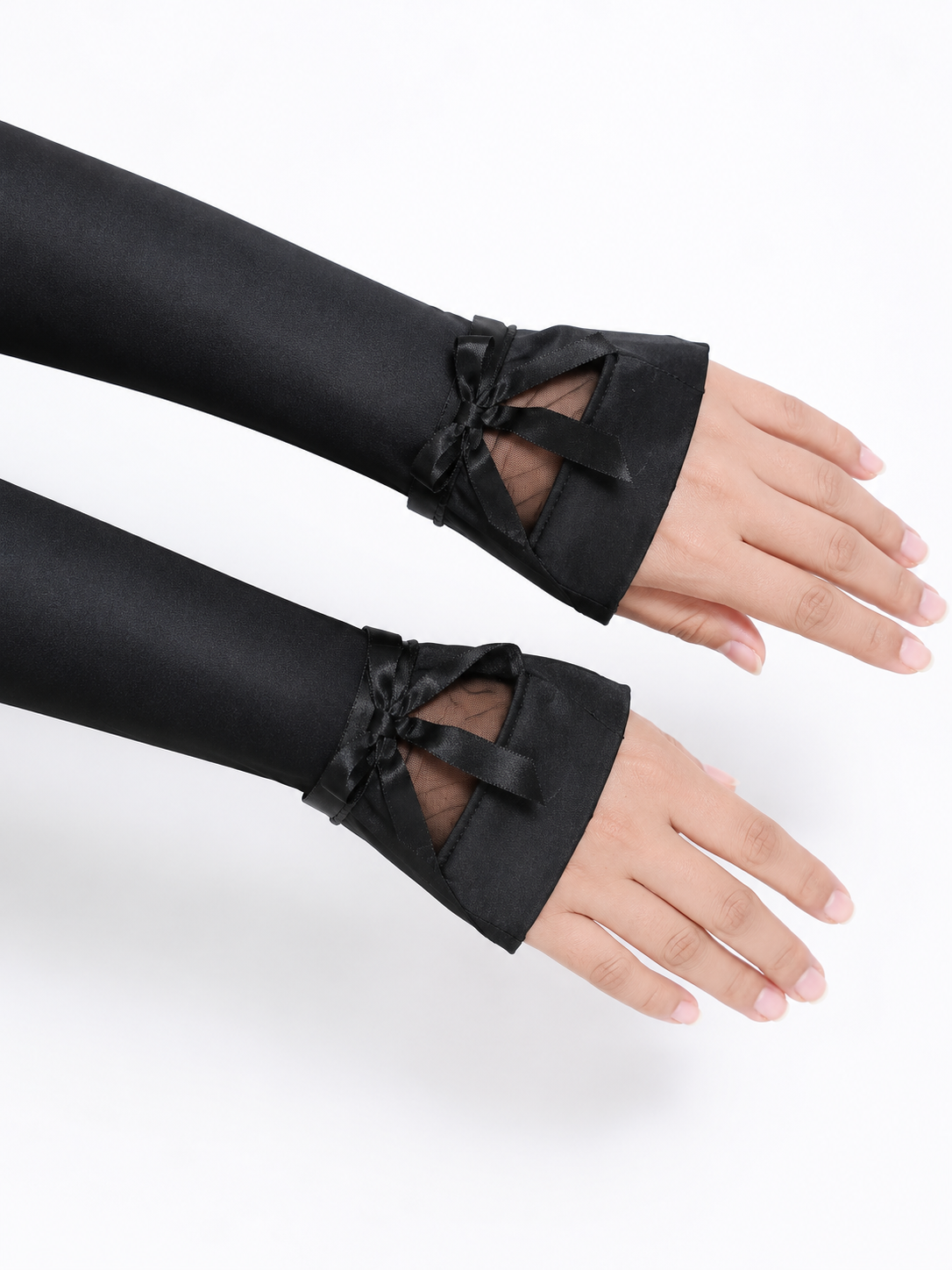 Ribbon Bow Arm Sleeves – Elegant Black Satin Hand Cover