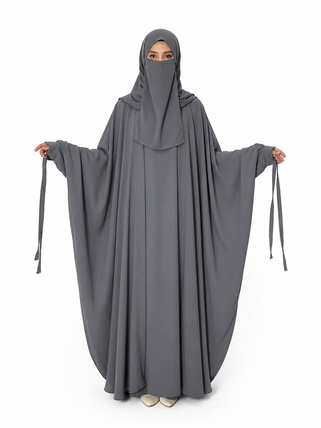 4 Piece Tie Caftan Abaya - Grey