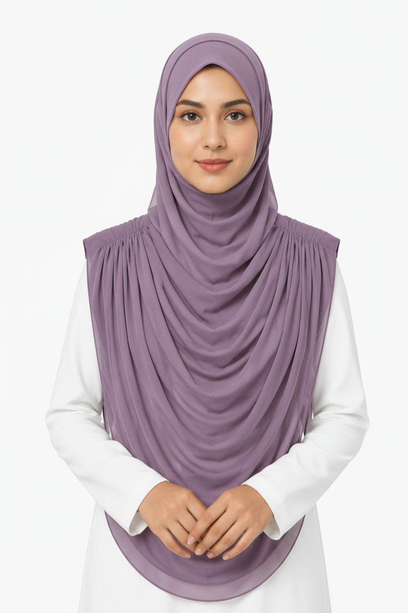 Extra Coverage Pleated Hijab Set – Lilac