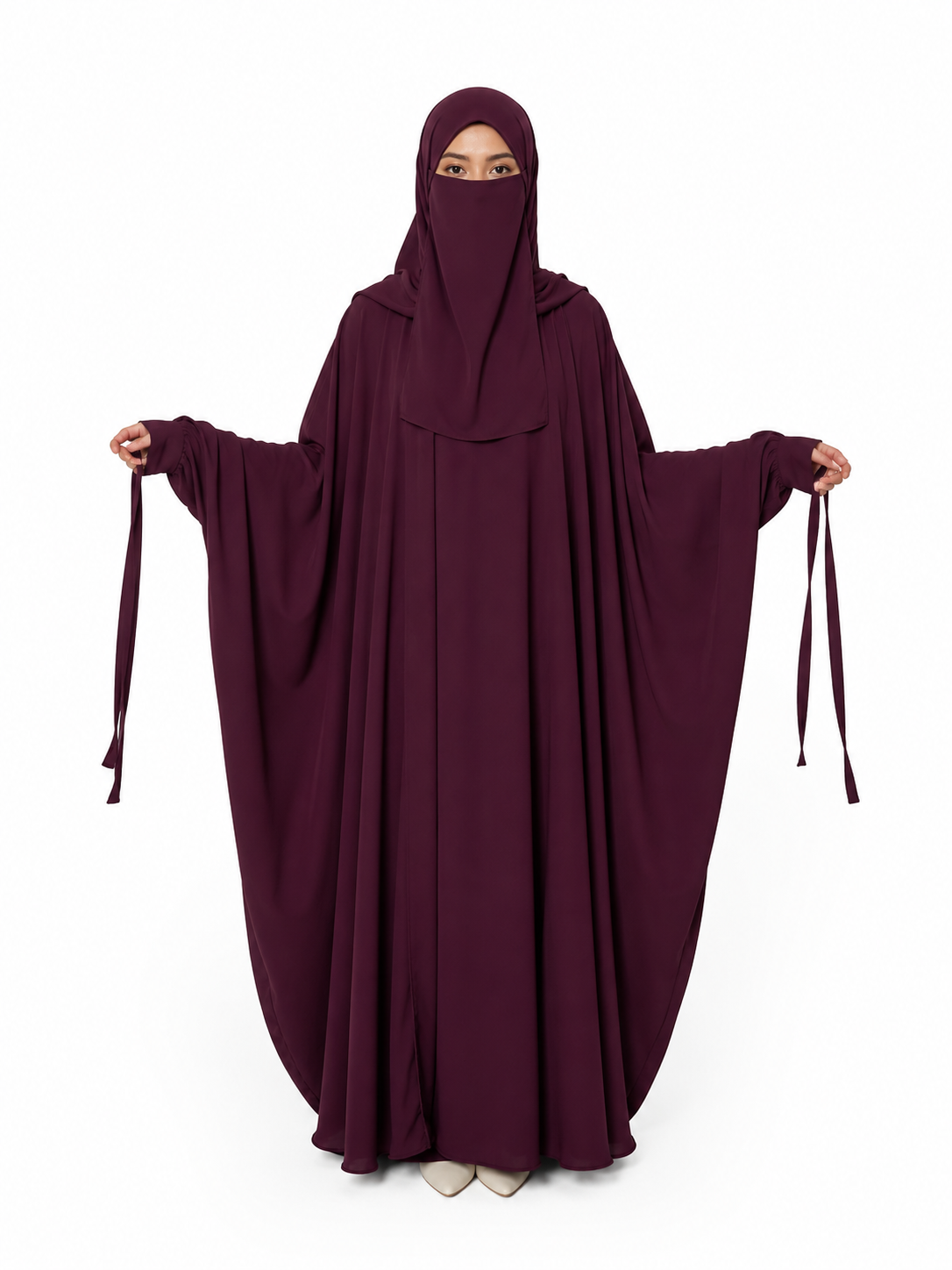 4 Piece Tie Caftan Abaya - Maroon