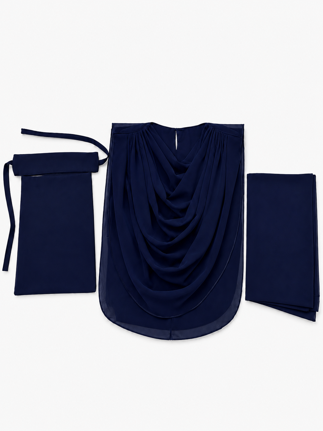 Extra Coverage Pleated Hijab Set – Navy Blue