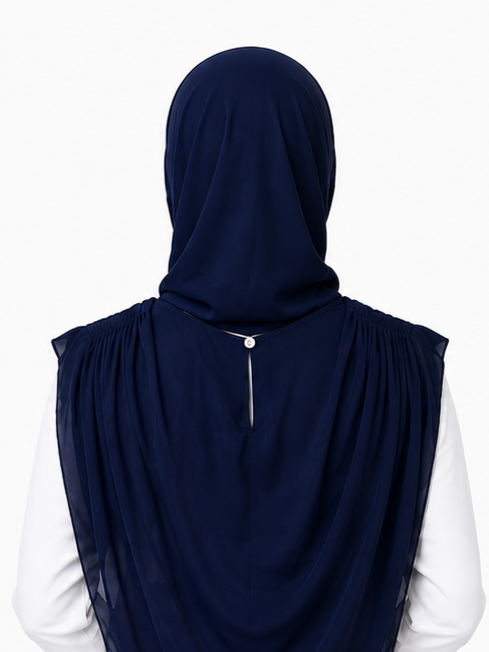 Extra Coverage Pleated Hijab Set – Navy Blue
