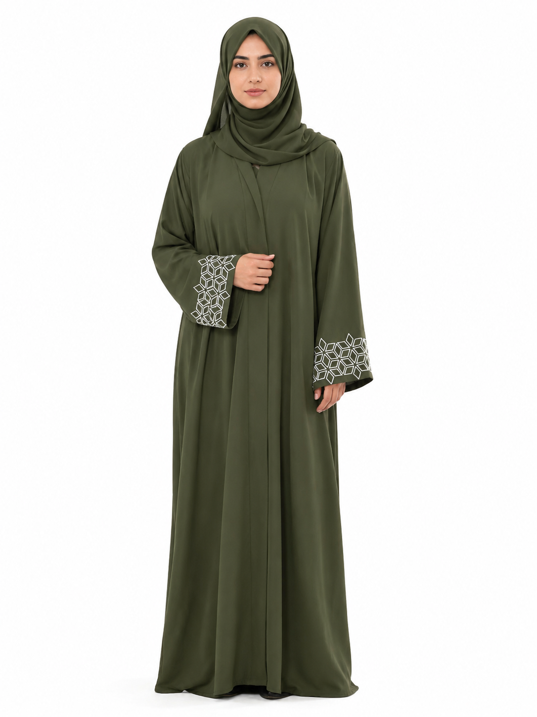 Embroidered Nida Abaya - Olive