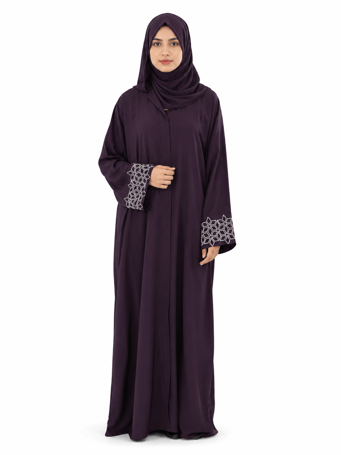 Embroidered Nida Abaya - Purple
