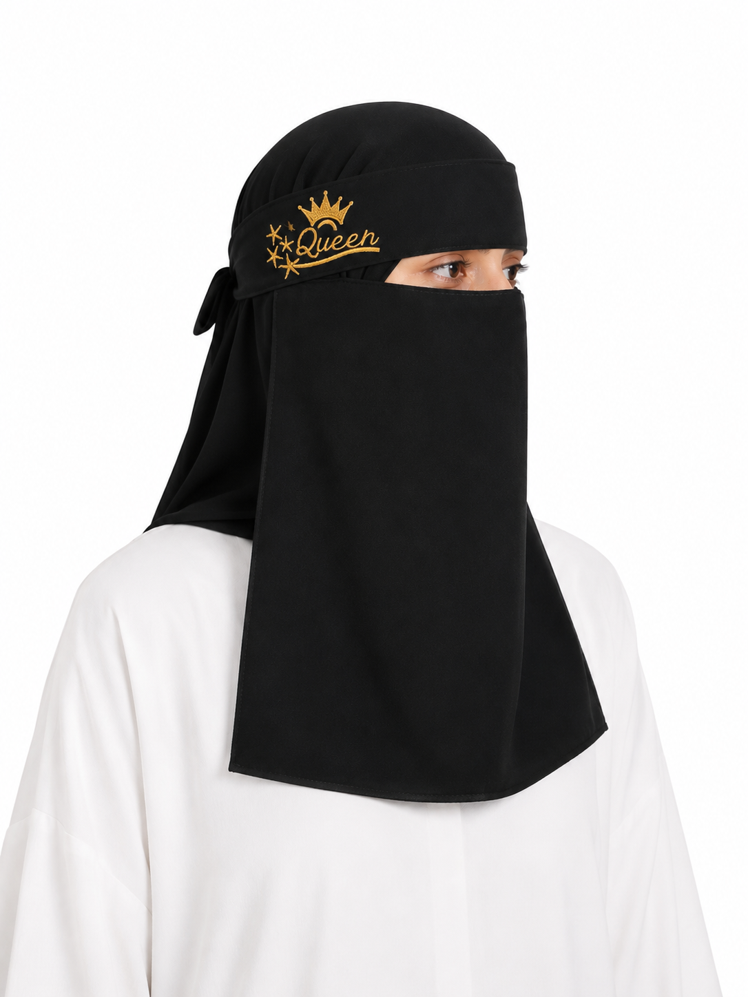 Embroidered Queen Saudi Niqab - Black