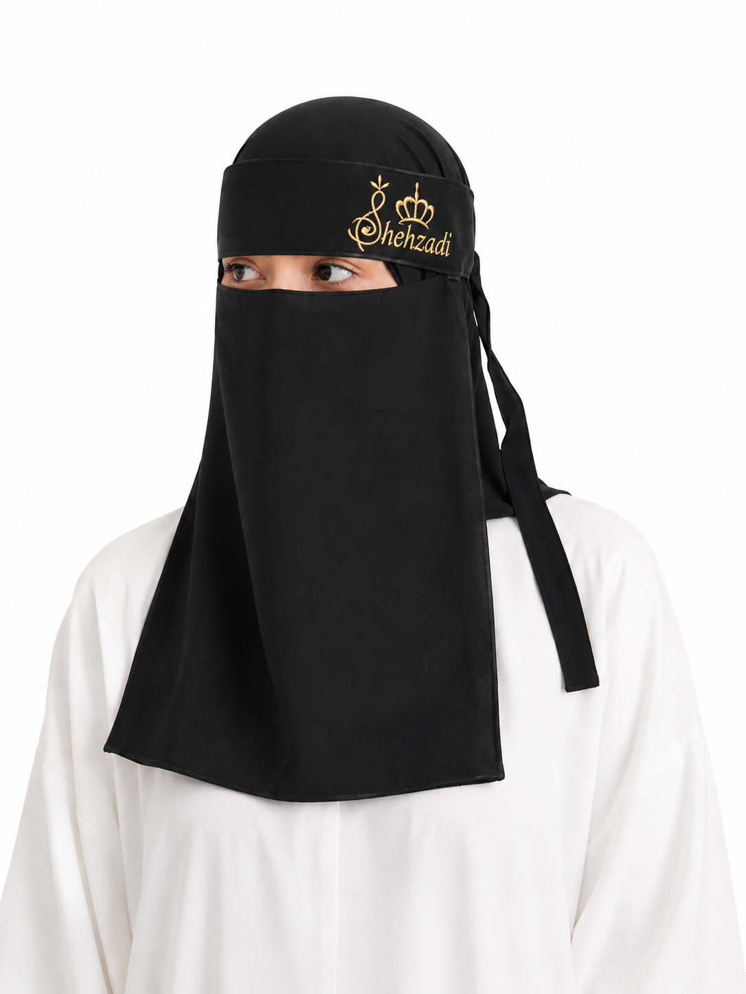 Embroidered Shehzadi Saudi Niqab - Black
