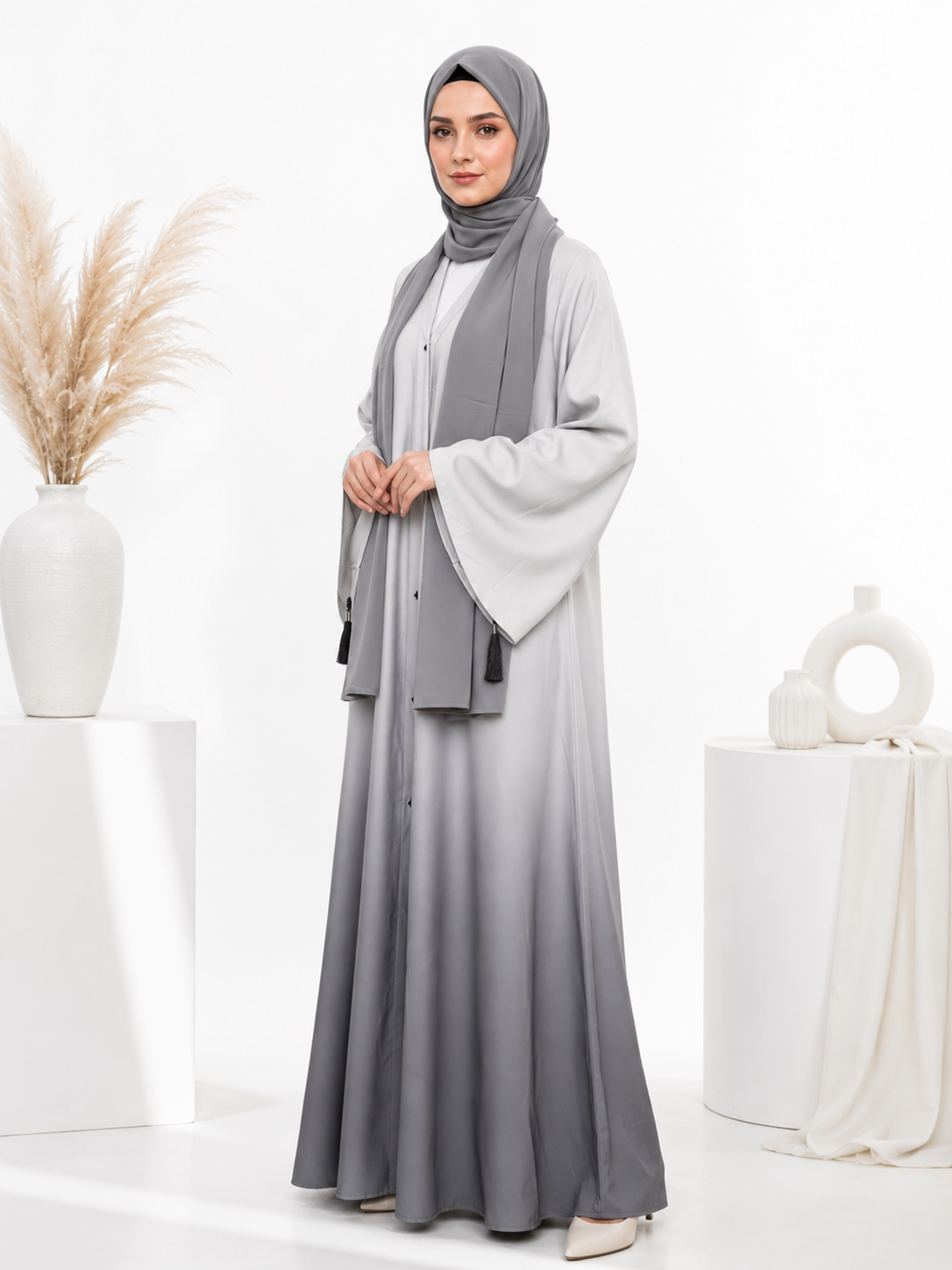 Tie and Dye Abaya - Grey