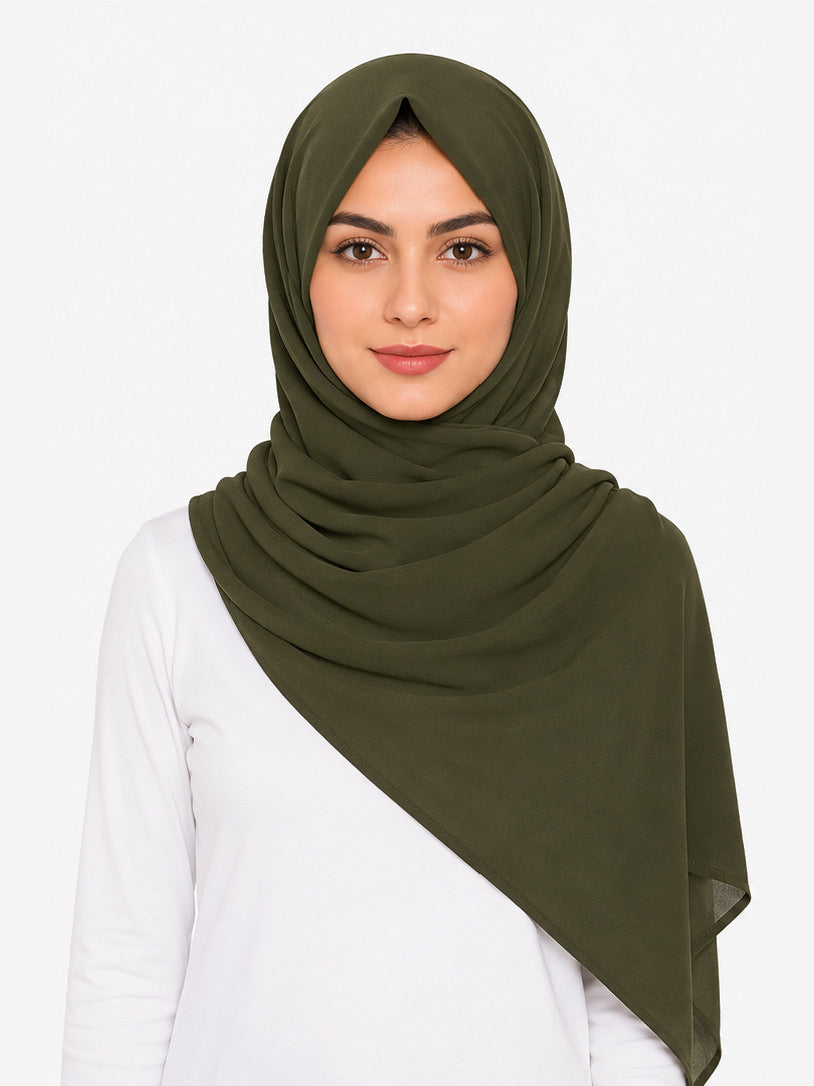 Dark Olive Georgette Hijab - Shade 90