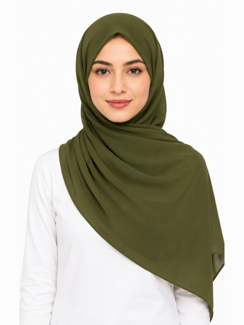 Olive Green Georgette Hijab - Shade 91
