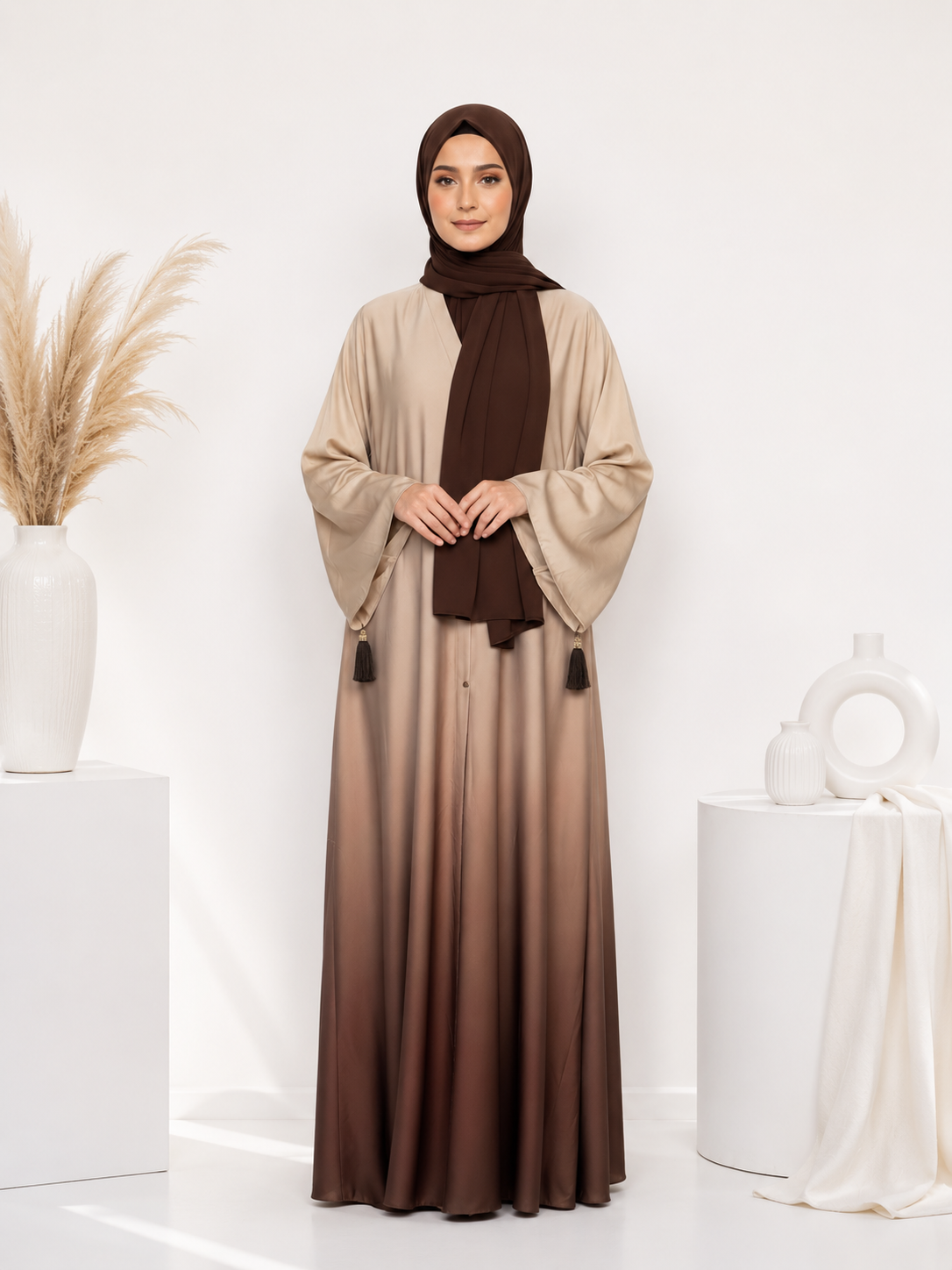 Tie and Dye Abaya - Brown