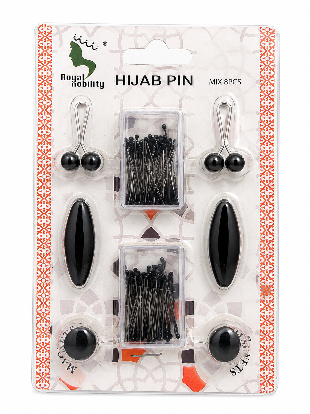 Black Hijab Pin Set - 8 Piece Mix