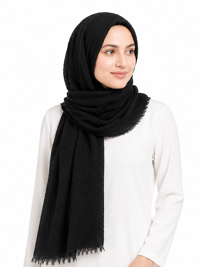 Crimped Hijab - Black