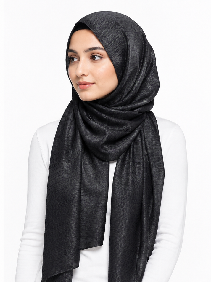 Crinkle Silk Hijab – Black
