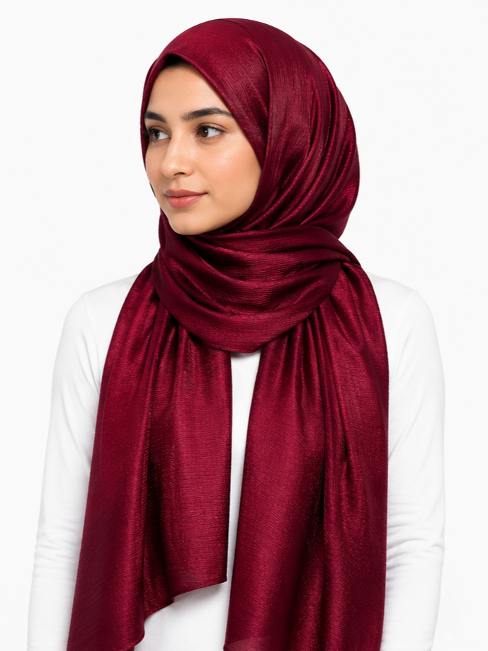 Crinkle Silk Hijab – Burgundy Maroon