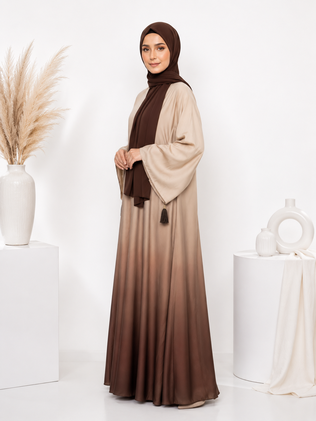 Tie and Dye Abaya - Brown