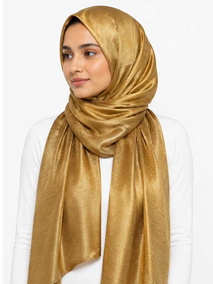 Crinkle Silk Hijab – Copper Gold
