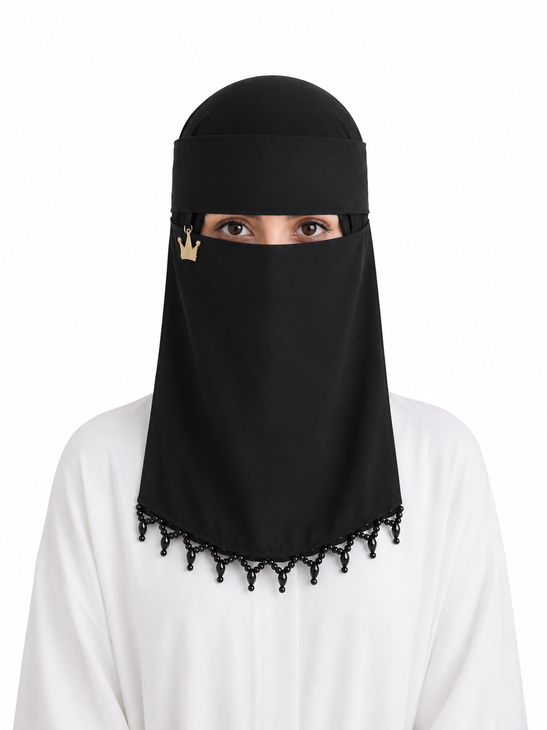 Crown Beaded Saudi Niqab - Black