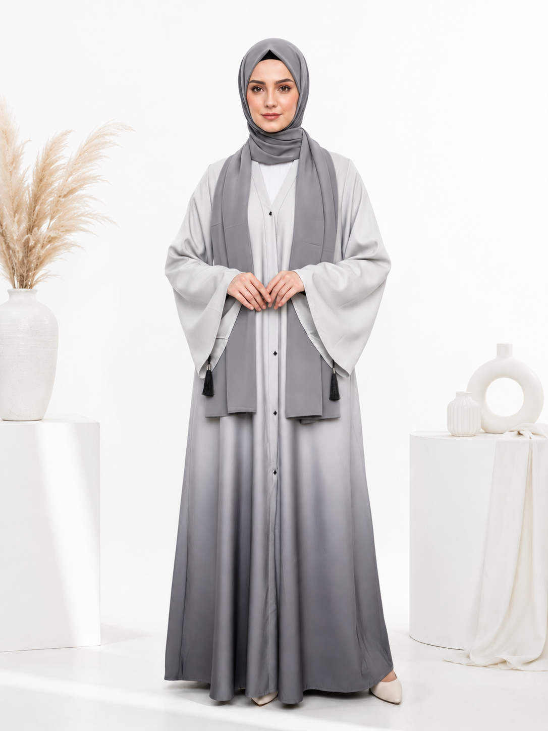 Tie and Dye Abaya - Grey