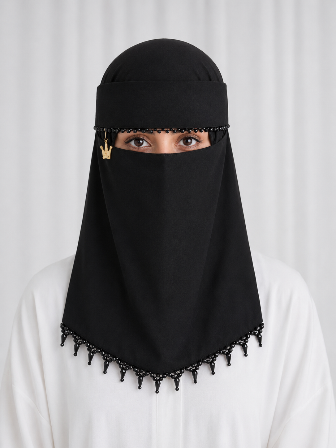 Double Beaded Saudi Niqab - Black