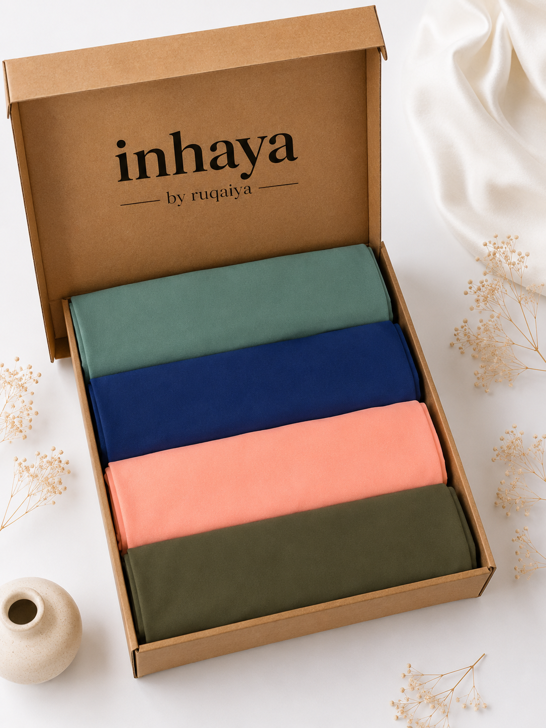 4 Georgette Hijab Deal – Grey, Royal Blue, Salmon Pink & Brown
