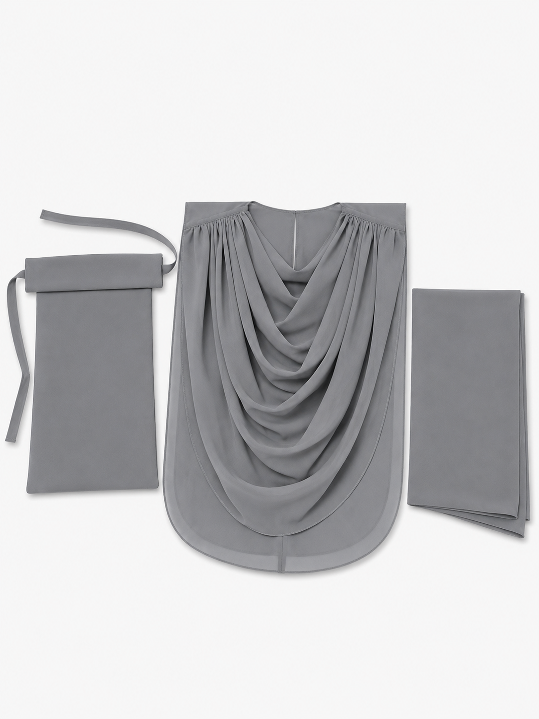 Extra Coverage Pleated Hijab Set – Grey