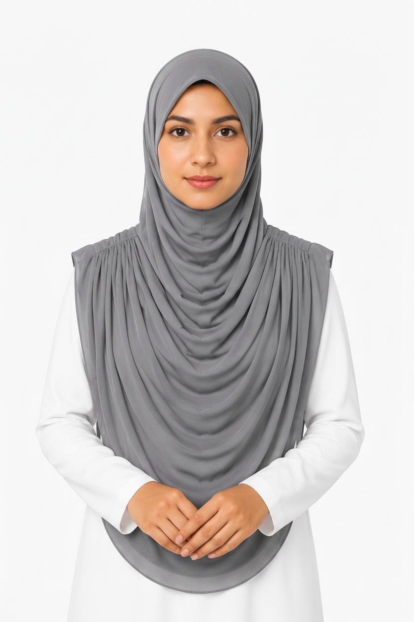 Extra Coverage Pleated Hijab Set – Grey