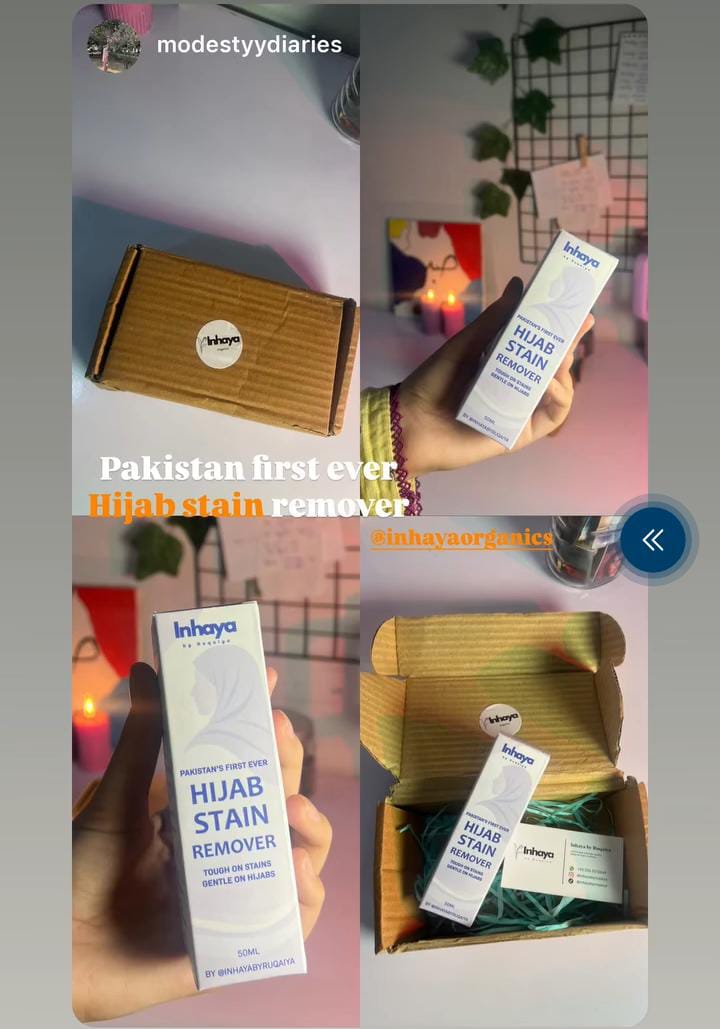 Inhaya Hijab Stain Remover ingredients and safety label