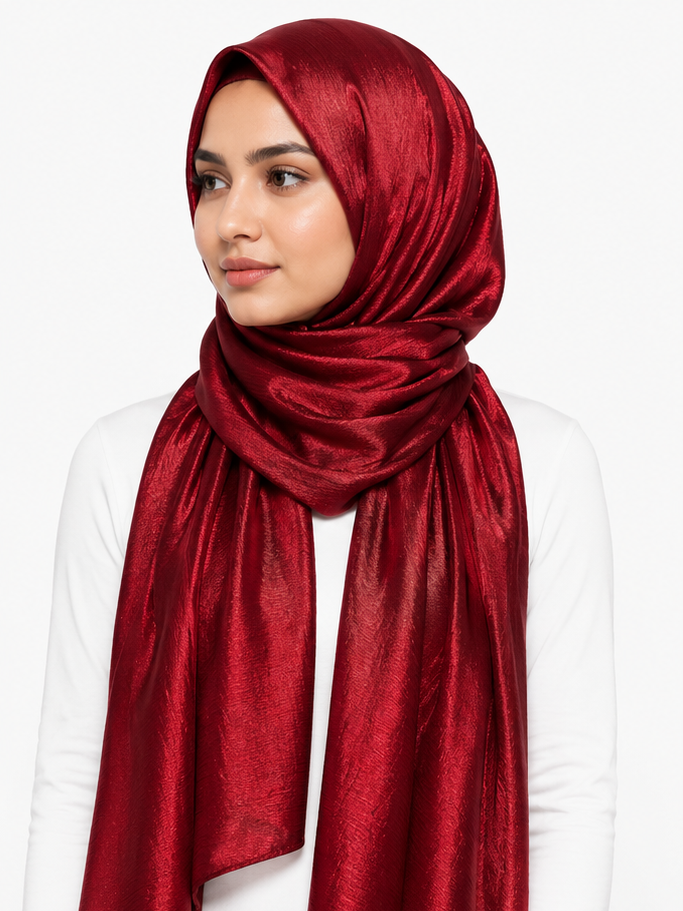 Crinkle Silk Hijab – Maroon