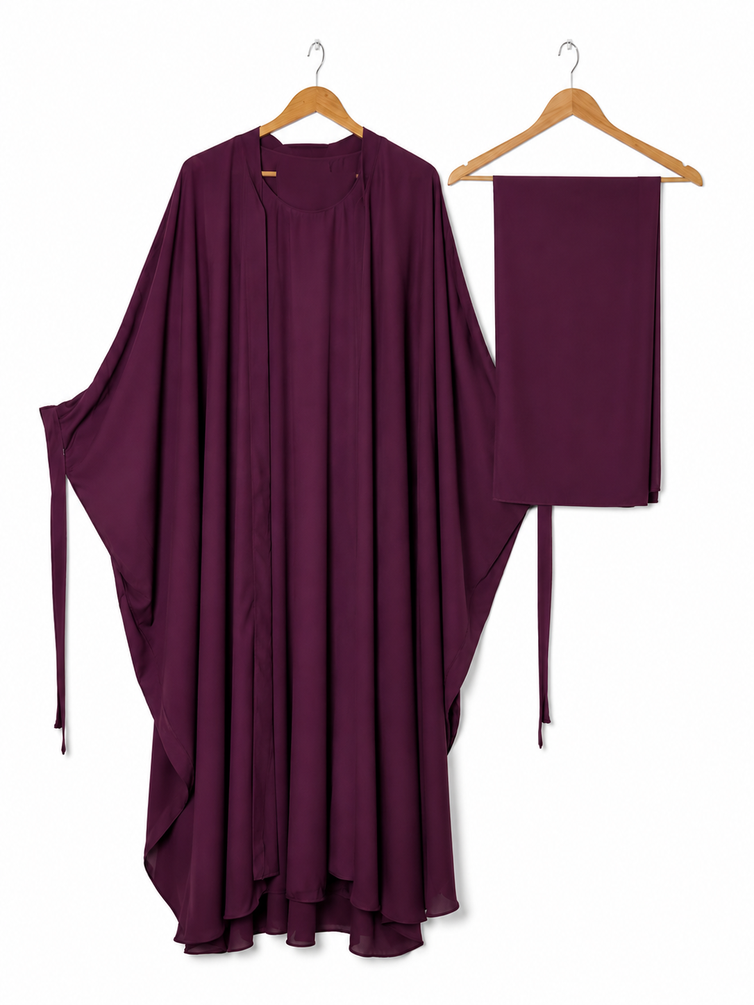 4 Piece Tie Caftan Abaya - Maroon
