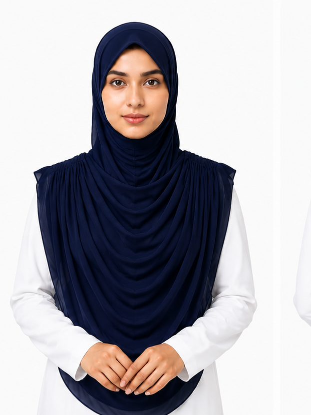Extra Coverage Pleated Hijab Set – Navy Blue