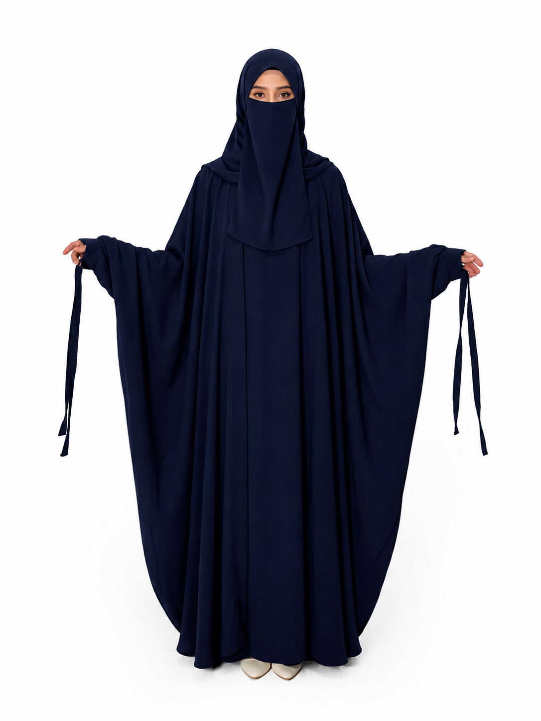 4 Piece Tie Caftan Abaya - Navy Blue