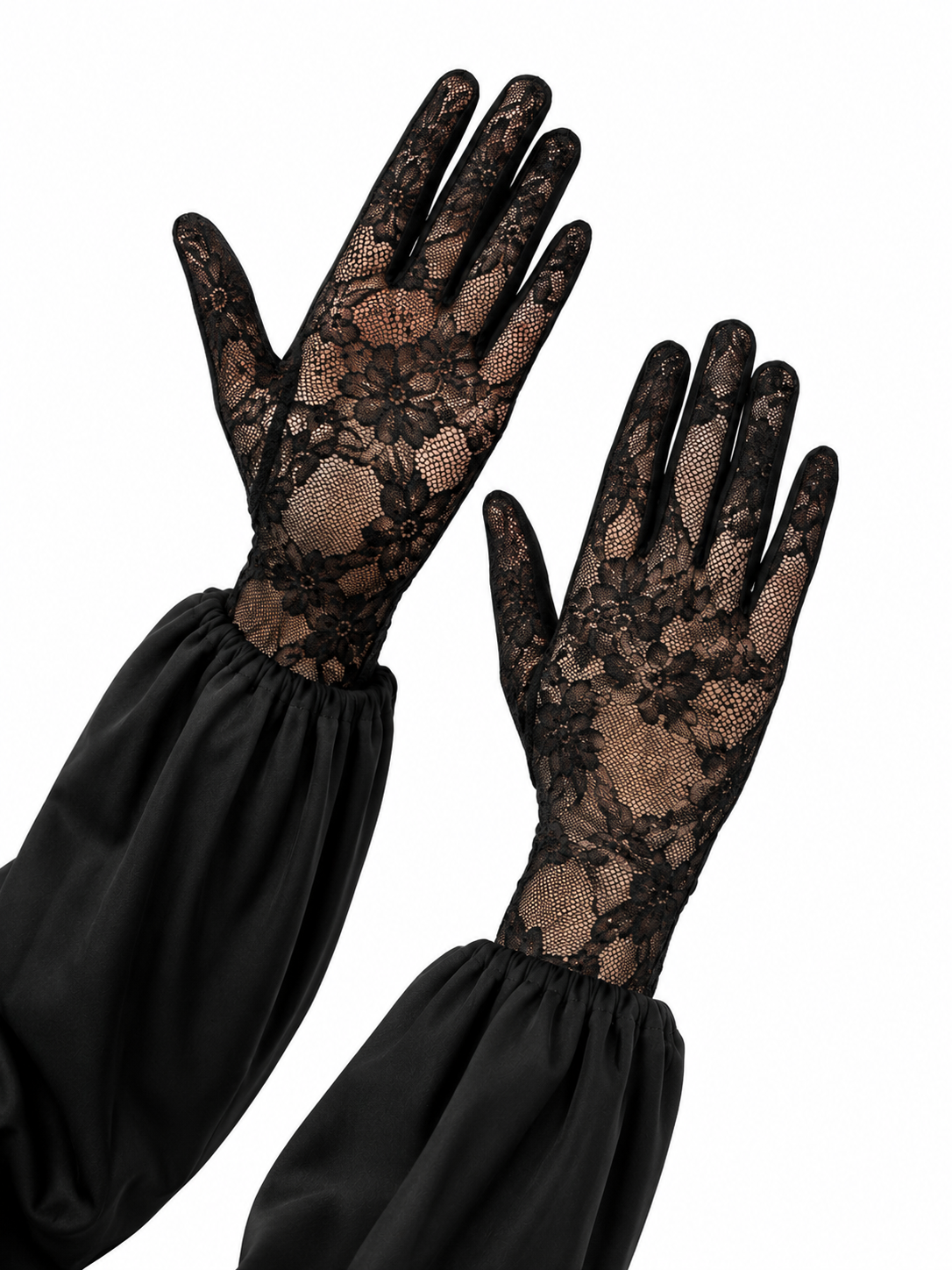 Floral Lace Net Gloves – Elegant Black Hand Cover