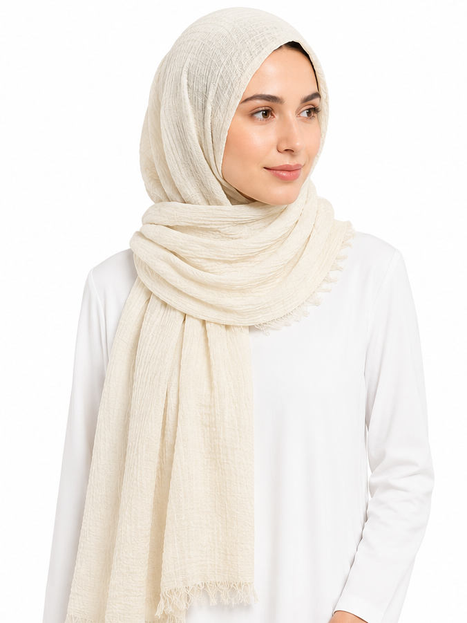 Crimped Hijab - Off White