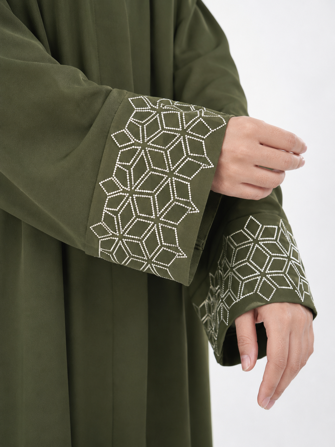 Embroidered Nida Abaya - Olive