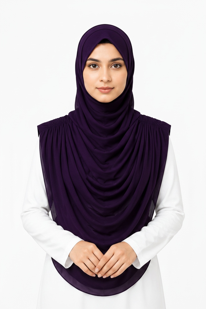 Extra Coverage Pleated Hijab Set – Purple