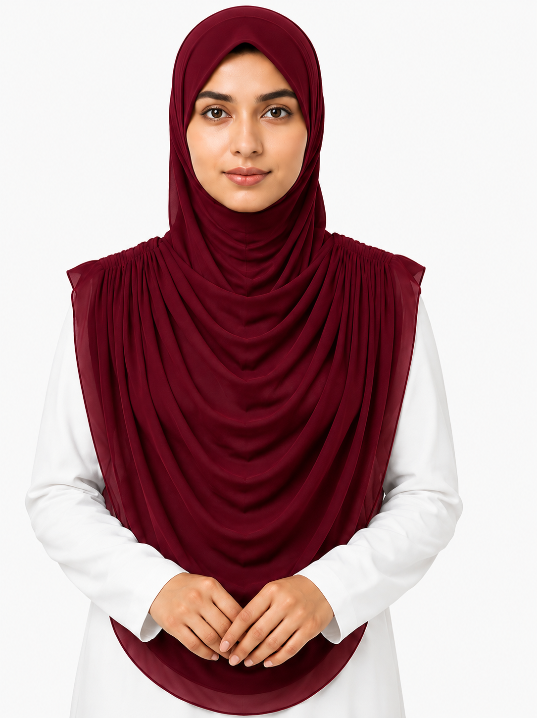 Extra Coverage Pleated Hijab Set – Maroon