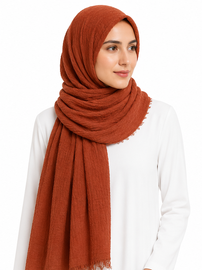 Crimped Hijab - Rust