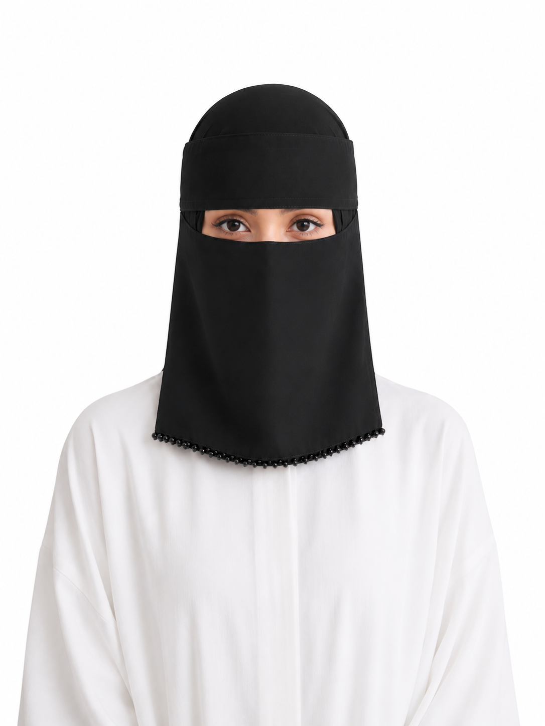 Single Beaded Saudi Niqab - Black