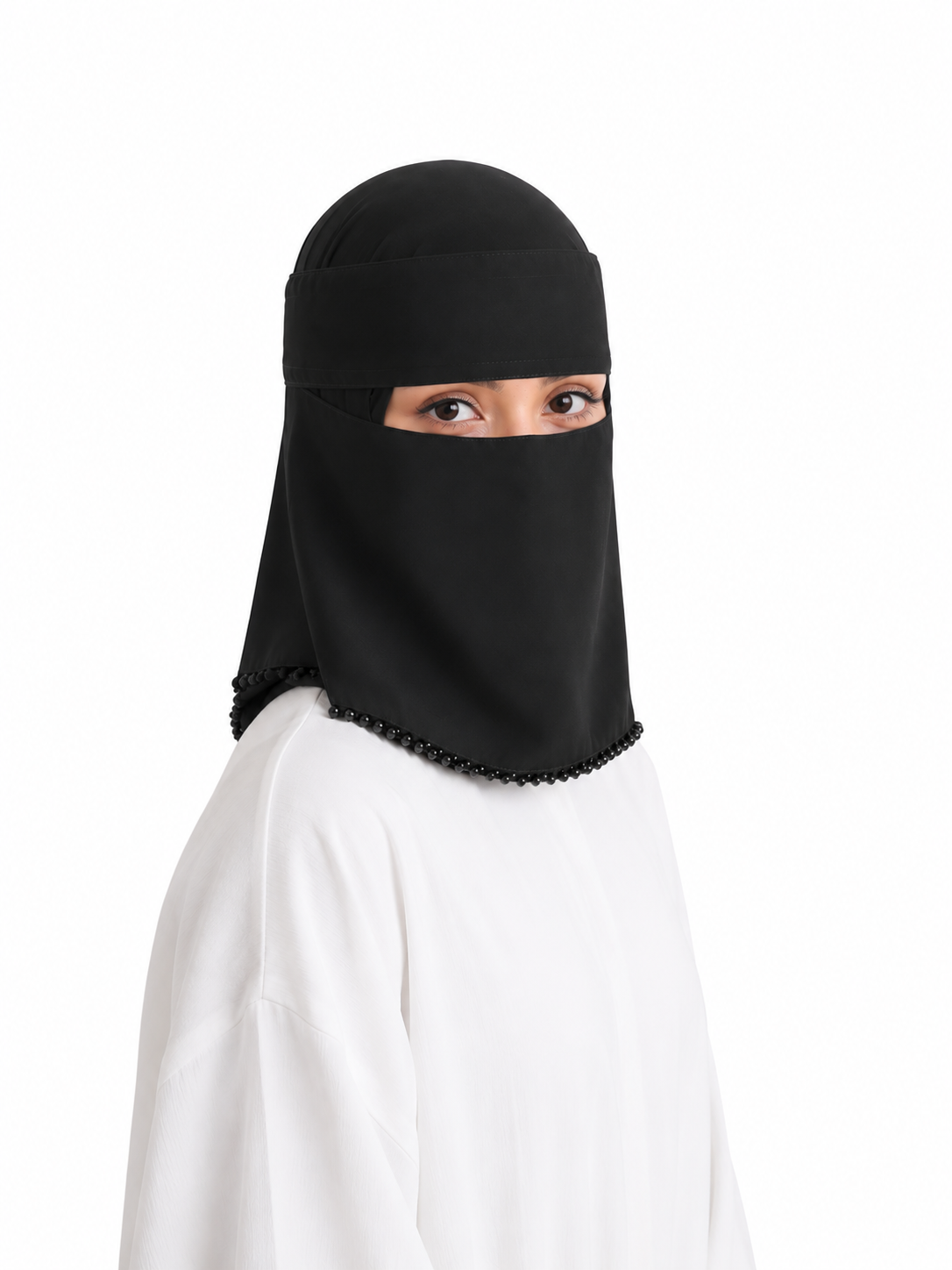 Single Beaded Saudi Niqab - Black