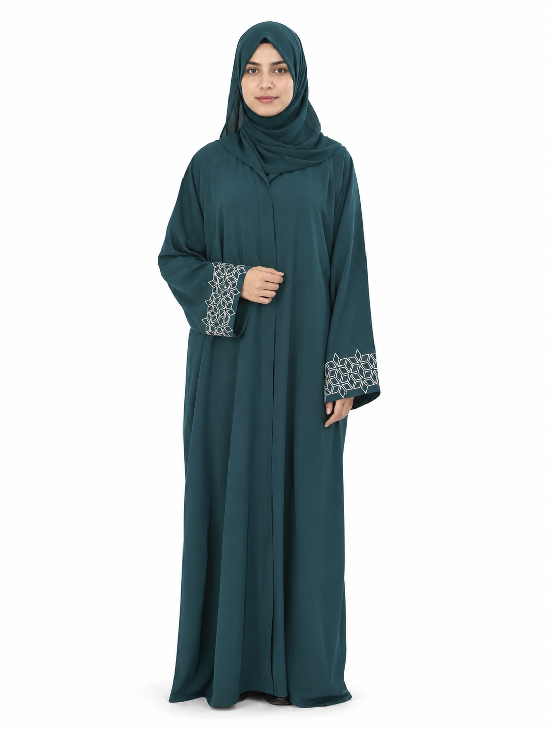 Embroidered Nida Abaya - Teal