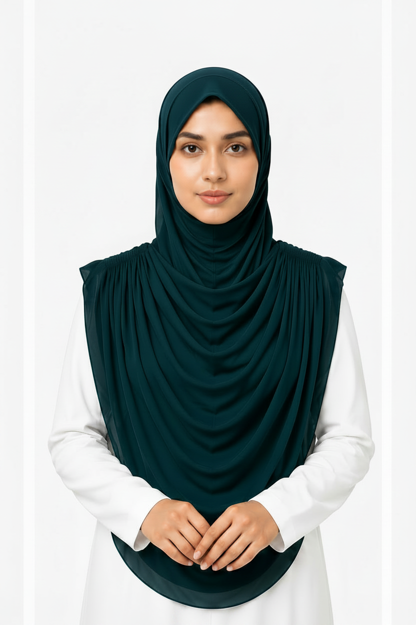 Extra Coverage Pleated Hijab Set – Teal