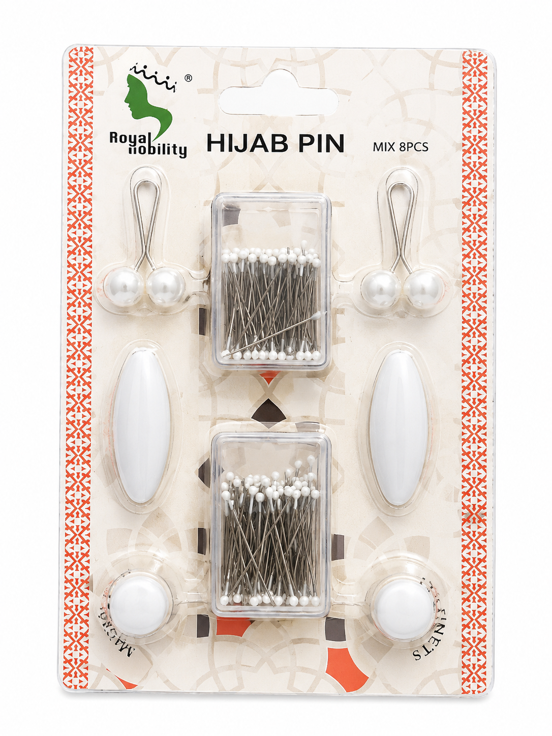 White Hijab Pin Set - 8 Piece Mix